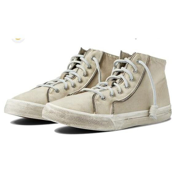 NEW Sperry X Rebecca Minkoff Women's 7.5 Washed Canvas High Top Sneaker Tan - Picture 1 of 12